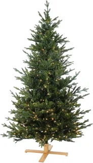 Göteborg verlichte kunstkerstboom - 183 cm - Donkergroen - Ø114 cm - 1655 tips - 300 ledlampjes (warm wit) - Houten voet