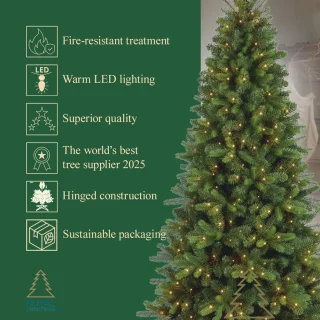 Royal Christmas - Slim Kunstkerstboom - Cypress Prelit - 210 cm - met 350 LED verlichting - PE/PVC Premium - Groen