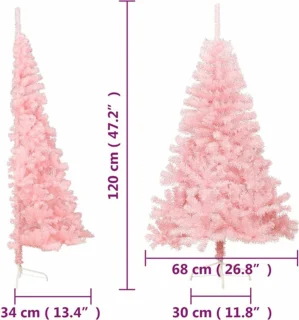 vidaXL - Kunstkerstboom - met - standaard - half - 120 - cm - PVC - roze