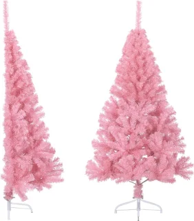 vidaXL - Kunstkerstboom - met - standaard - half - 120 - cm - PVC - roze