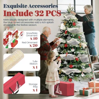 Soontrans Kunstkerstboom 150 cm - PVC + PE Kunstmatige Spar Met Sneeuweffect - Decoratieve Accessoires - Beschermende Handschoenen, Opbergtas, Houten Standaard, Kerstboom Snel te Monteren Vouwsysteem