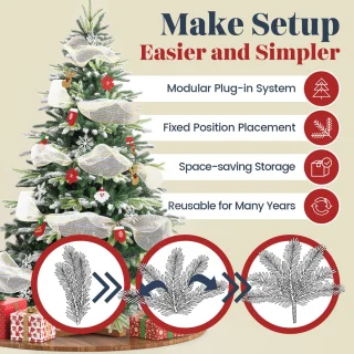 Soontrans Kunstkerstboom 150 cm - PVC + PE Kunstmatige Spar Met Sneeuweffect - Decoratieve Accessoires - Beschermende Handschoenen, Opbergtas, Houten Standaard, Kerstboom Snel te Monteren Vouwsysteem