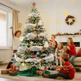 Soontrans Kunstkerstboom 150 cm - PVC + PE Kunstmatige Spar Met Sneeuweffect - Decoratieve Accessoires - Beschermende Handschoenen, Opbergtas, Houten Standaard, Kerstboom Snel te Monteren Vouwsysteem