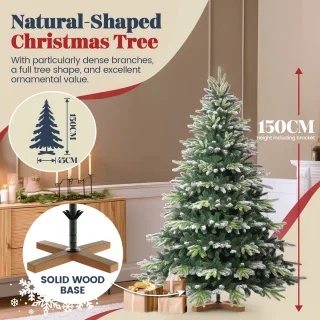 Soontrans Kunstkerstboom 150 cm - PVC + PE Kunstmatige Spar Met Sneeuweffect - Decoratieve Accessoires - Beschermende Handschoenen, Opbergtas, Houten Standaard, Kerstboom Snel te Monteren Vouwsysteem