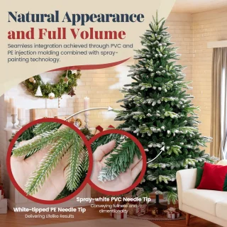 Soontrans Kunstkerstboom 150 cm - PVC + PE Kunstmatige Spar Met Sneeuweffect - Decoratieve Accessoires - Beschermende Handschoenen, Opbergtas, Houten Standaard, Kerstboom Snel te Monteren Vouwsysteem