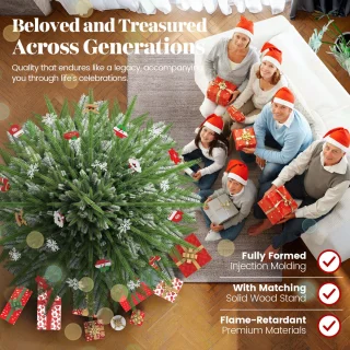 Soontrans Kunstkerstboom 150 cm - PVC + PE Kunstmatige Spar Met Sneeuweffect - Decoratieve Accessoires - Beschermende Handschoenen, Opbergtas, Houten Standaard, Kerstboom Snel te Monteren Vouwsysteem