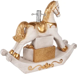 Clayre & Eef Kerstboom Standaard Hobbelpaard 73x21x61 cm Wit Keramisch materiaal