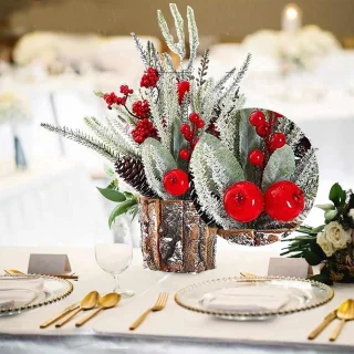 kleine kerstboomtafel-35 cm-Kunstkerstboom- kerstboom mini-dennenboom voor tafel-met kerstdecoratie-bessen-echte dennenappels voor kerstdecoratie