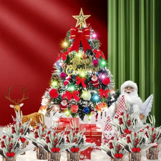 kleine kerstboomtafel-35 cm-Kunstkerstboom- kerstboom mini-dennenboom voor tafel-met kerstdecoratie-bessen-echte dennenappels voor kerstdecoratie