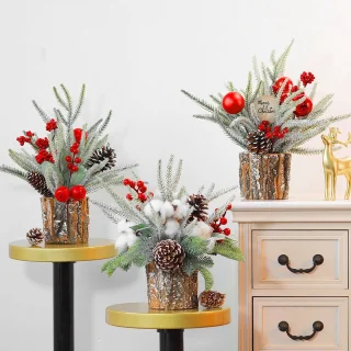 kleine kerstboomtafel-35 cm-Kunstkerstboom- kerstboom mini-dennenboom voor tafel-met kerstdecoratie-bessen-echte dennenappels voor kerstdecoratie