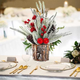 kleine kerstboomtafel-35 cm-Kunstkerstboom- kerstboom mini-dennenboom voor tafel-met kerstdecoratie-bessen-echte dennenappels voor kerstdecoratie