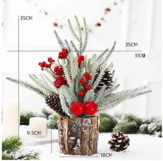 kleine kerstboomtafel-35 cm-Kunstkerstboom- kerstboom mini-dennenboom voor tafel-met kerstdecoratie-bessen-echte dennenappels voor kerstdecoratie