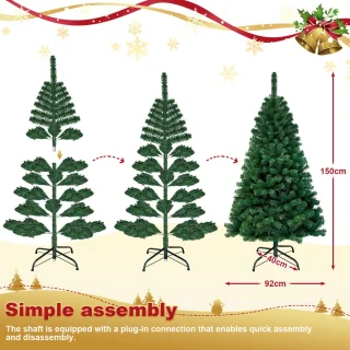 150 cm Kunstkerstboom - Realistische Kunststof Kerstboom - Metalen Standaard - Zonder Verlichting - Groen