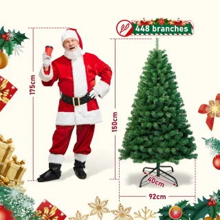 150 cm Kunstkerstboom - Realistische Kunststof Kerstboom - Metalen Standaard - Zonder Verlichting - Groen