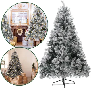 150 cm Levensechte Kerstboom met Sneeuw & Frost - Prachtige Groen-Witte Sneeuwbedekking - Inclusief Standaard – Creëer een Magische Kerstsfeer
