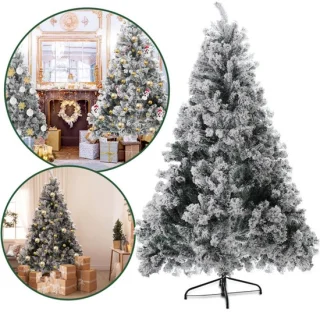 150 cm Levensechte Kerstboom met Sneeuw & Frost - Prachtige Groen-Witte Sneeuwbedekking - Inclusief Standaard – Creëer een Magische Kerstsfeer