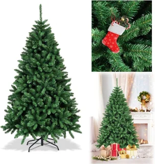 COSTWAY 180/225/275 cm kunstkerstboom, dennenboom met metalen standaard, kunstboom, kerstboom, klapsysteem, pvc-naalden, ideaal voor thuis, kantoor, winkels en hotels, groen (180 cm)