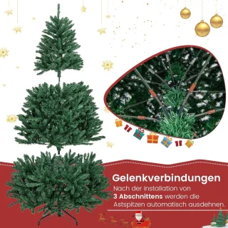 COSTWAY 180/225/275 cm kunstkerstboom, dennenboom met metalen standaard, kunstboom, kerstboom, klapsysteem, pvc-naalden, ideaal voor thuis, kantoor, winkels en hotels, groen (180 cm)
