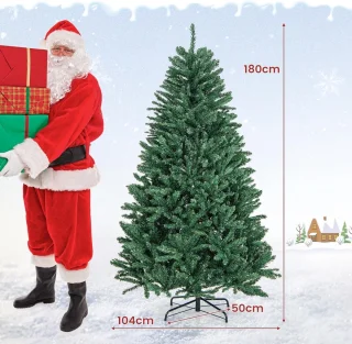 COSTWAY 180/225/275 cm kunstkerstboom, dennenboom met metalen standaard, kunstboom, kerstboom, klapsysteem, pvc-naalden, ideaal voor thuis, kantoor, winkels en hotels, groen (180 cm)