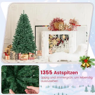 COSTWAY 180/225/275 cm kunstkerstboom, dennenboom met metalen standaard, kunstboom, kerstboom, klapsysteem, pvc-naalden, ideaal voor thuis, kantoor, winkels en hotels, groen (180 cm)