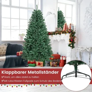 COSTWAY 180/225/275 cm kunstkerstboom, dennenboom met metalen standaard, kunstboom, kerstboom, klapsysteem, pvc-naalden, ideaal voor thuis, kantoor, winkels en hotels, groen (180 cm)