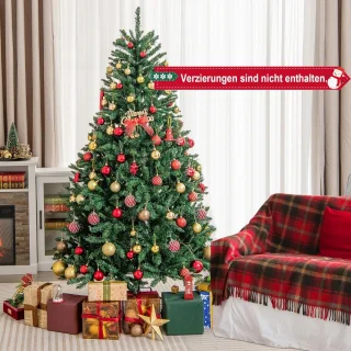 COSTWAY 180/225/275 cm kunstkerstboom, dennenboom met metalen standaard, kunstboom, kerstboom, klapsysteem, pvc-naalden, ideaal voor thuis, kantoor, winkels en hotels, groen (180 cm)