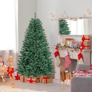 COSTWAY 180/225/275 cm kunstkerstboom, dennenboom met metalen standaard, kunstboom, kerstboom, klapsysteem, pvc-naalden, ideaal voor thuis, kantoor, winkels en hotels, groen (180 cm)