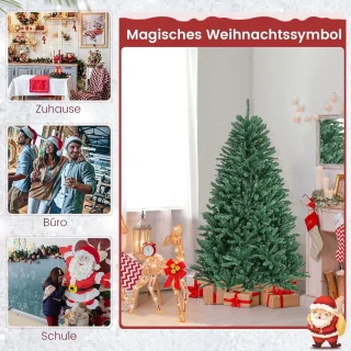 COSTWAY 180/225/275 cm kunstkerstboom, dennenboom met metalen standaard, kunstboom, kerstboom, klapsysteem, pvc-naalden, ideaal voor thuis, kantoor, winkels en hotels, groen (180 cm)