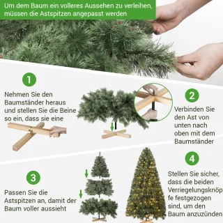 Kunstkerstboom - 210cm - Met LED Verlichting - Vlamvertragend PVC - Polyetheen - Realistische Dennenlook - 600 Takken - Geïntegreerde Verlichting - Houten Standaard - Opvouwbaar - Paraplu Systeem - Kerstdecoratie Binnen