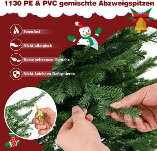COSTWAY 210 cm kunstkerstboom verlicht, opklapbare kerstboom met 8 lichtmodi, 380 warmwitte ledlampen, 1130 takken van PE en pvc, dennenboom, kunstboom Kerstmis, groen