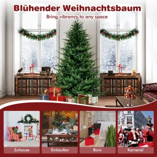 COSTWAY 210 cm kunstkerstboom verlicht, opklapbare kerstboom met 8 lichtmodi, 380 warmwitte ledlampen, 1130 takken van PE en pvc, dennenboom, kunstboom Kerstmis, groen