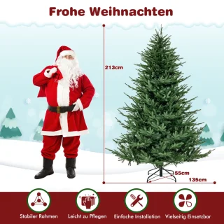 COSTWAY 210 cm kunstkerstboom verlicht, opklapbare kerstboom met 8 lichtmodi, 380 warmwitte ledlampen, 1130 takken van PE en pvc, dennenboom, kunstboom Kerstmis, groen