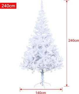 NAIZY Kunstkerstboom 240 cm PVC Dennenboom Kunstkerstboom met 880 punten en standaard Nepkerstbomen Kerstdecoratie, Wit