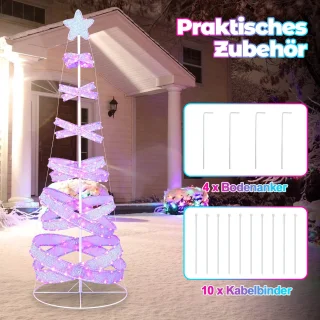 COSTWAY Led-spiraalvormige kerstboom, 210 cm verlichte dennenboom, 341 leds, 34 lichtmodi, inklapbaar, led-lichtboom, spiraalboom met ster, kerstboom van polyester metaal, kerstdecoratie voor binnen