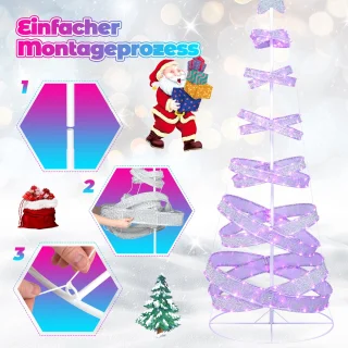 COSTWAY Led-spiraalvormige kerstboom, 210 cm verlichte dennenboom, 341 leds, 34 lichtmodi, inklapbaar, led-lichtboom, spiraalboom met ster, kerstboom van polyester metaal, kerstdecoratie voor binnen