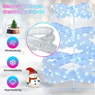 COSTWAY Led-spiraalvormige kerstboom, 210 cm verlichte dennenboom, 341 leds, 34 lichtmodi, inklapbaar, led-lichtboom, spiraalboom met ster, kerstboom van polyester metaal, kerstdecoratie voor binnen