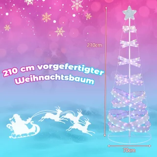 COSTWAY Led-spiraalvormige kerstboom, 210 cm verlichte dennenboom, 341 leds, 34 lichtmodi, inklapbaar, led-lichtboom, spiraalboom met ster, kerstboom van polyester metaal, kerstdecoratie voor binnen