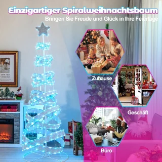 COSTWAY Led-spiraalvormige kerstboom, 210 cm verlichte dennenboom, 341 leds, 34 lichtmodi, inklapbaar, led-lichtboom, spiraalboom met ster, kerstboom van polyester metaal, kerstdecoratie voor binnen