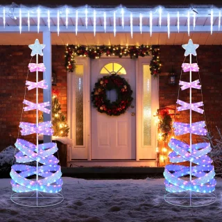 COSTWAY Led-spiraalvormige kerstboom, 210 cm verlichte dennenboom, 341 leds, 34 lichtmodi, inklapbaar, led-lichtboom, spiraalboom met ster, kerstboom van polyester metaal, kerstdecoratie voor binnen