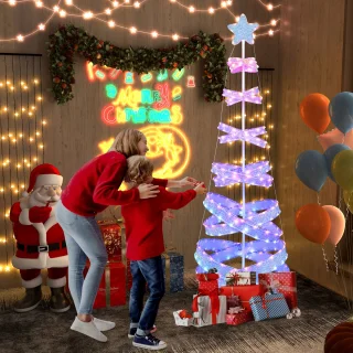COSTWAY Led-spiraalvormige kerstboom, 210 cm verlichte dennenboom, 341 leds, 34 lichtmodi, inklapbaar, led-lichtboom, spiraalboom met ster, kerstboom van polyester metaal, kerstdecoratie voor binnen