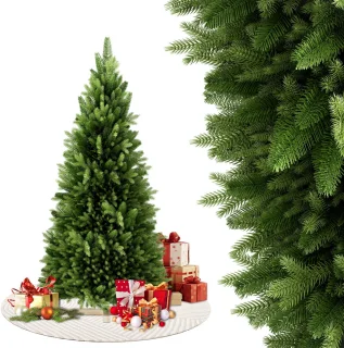 NAIZY Kunstkerstboom 225 cm PVC+PE Dennenboom Kerstboom Levensecht met Houten Voet Kerstbomen Kerstboom Kerstdecoratie