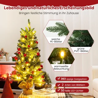 COSTWAY 90 cm kunstkerstboom met verlichting, kleine dennenboom, tafelkerstboom met 50 warm-witte ledlampen en timer voor kerstdecoratie, groen