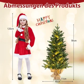 COSTWAY 90 cm kunstkerstboom met verlichting, kleine dennenboom, tafelkerstboom met 50 warm-witte ledlampen en timer voor kerstdecoratie, groen