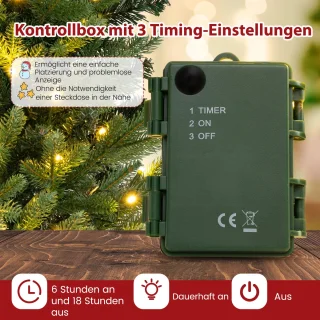 COSTWAY 90 cm kunstkerstboom met verlichting, kleine dennenboom, tafelkerstboom met 50 warm-witte ledlampen en timer voor kerstdecoratie, groen
