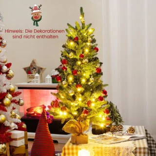 COSTWAY 90 cm kunstkerstboom met verlichting, kleine dennenboom, tafelkerstboom met 50 warm-witte ledlampen en timer voor kerstdecoratie, groen