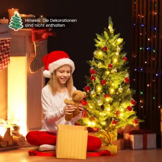 COSTWAY 90 cm kunstkerstboom met verlichting, kleine dennenboom, tafelkerstboom met 50 warm-witte ledlampen en timer voor kerstdecoratie, groen