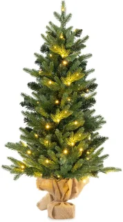COSTWAY 90 cm kunstkerstboom met verlichting, kleine dennenboom, tafelkerstboom met 50 warm-witte ledlampen en timer voor kerstdecoratie, groen