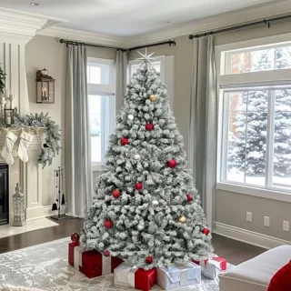 Kunstmatige Kerstboom 180 cm met Sneeuw Effect - Pop-up Kerstboom met Metaal Frame, 880 Takken, Eenvoudige Montage, Vlamvertragend - Voor Binnen Decoratie