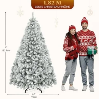 Kunstmatige Kerstboom 180 cm met Sneeuw Effect - Pop-up Kerstboom met Metaal Frame, 880 Takken, Eenvoudige Montage, Vlamvertragend - Voor Binnen Decoratie