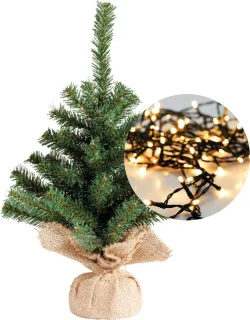 Mini kerstboom 35 cm - met kerstverlichting warm wit 300cm -40 leds